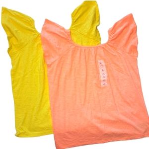 NEW Lot of 2 Old Navy Flutter Sleeve Tees Coral Yellow Size Large
